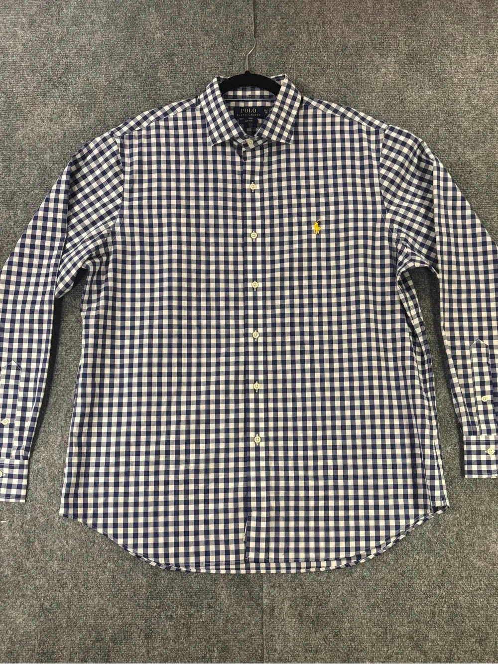 Polo Ralph Lauren Navy and White Gingham Button Down Non-Iron Men’s Sz XL